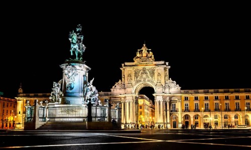 Praca do Comercio at night in Lisbon, Portugal.